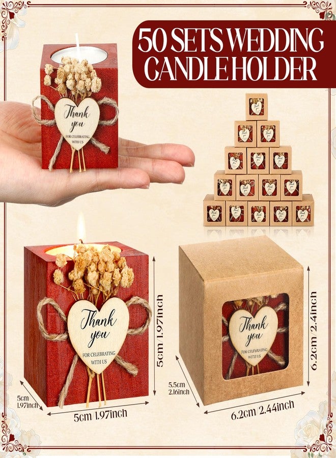 Jingmore 50 Sets Wedding Candles Favors Bridal Shower Thank You Gifts for Guest Christmas Rustic Wood Candle Holders Bulk Tealight Holder Baptism Favors(Dark Brown) - Image 4